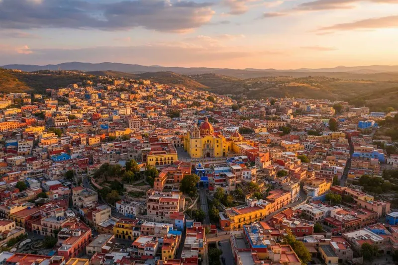 Aerial view of Guanajuato at sunset